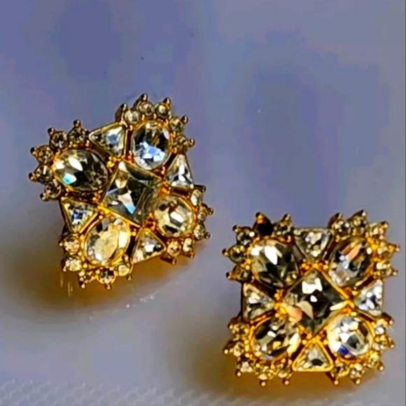 Monet Jewelry - MONET Clear Rhinestone Crystal Earrings Gold Tone Clip On Signed